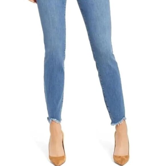 NEW GOOD AMERICAN Good Legs Skinny Jeans Indigo Blue Frayed Ankle Size 14 32/29 - Picture 2 of 8